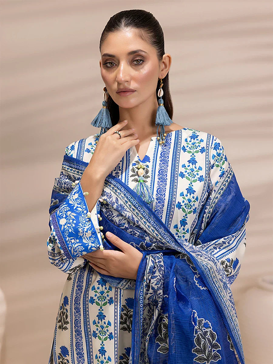 1 & Get 1 Free - 3PC Unstitched Printed Lawn Silk Suit DOS163