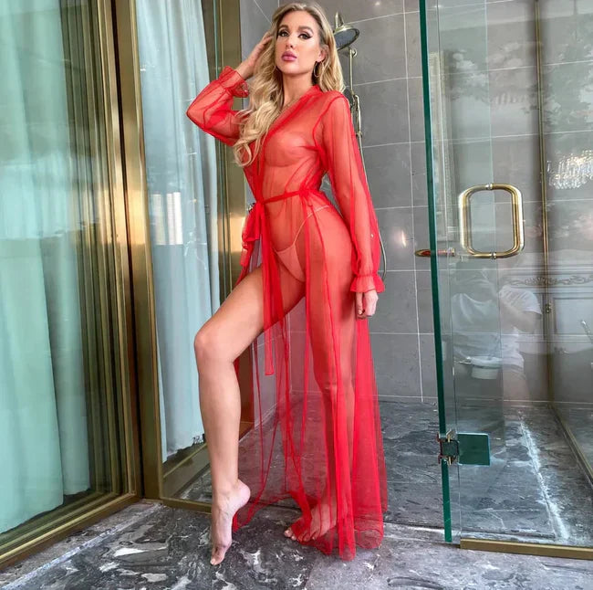 Sexy Hot Erotic Women Nightwear Long Mesh Sleepwear Long NightGowns See Through Sheer Mesh Night Dress CH # 341