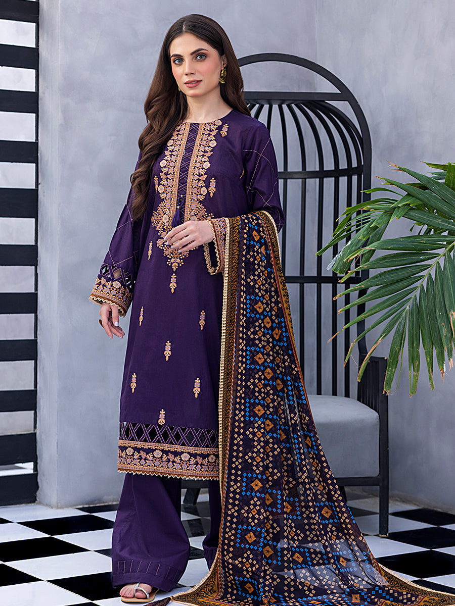 1 & Get 1 Free - 3pc- Unstitched Dyed Embroidered Lawn Suit