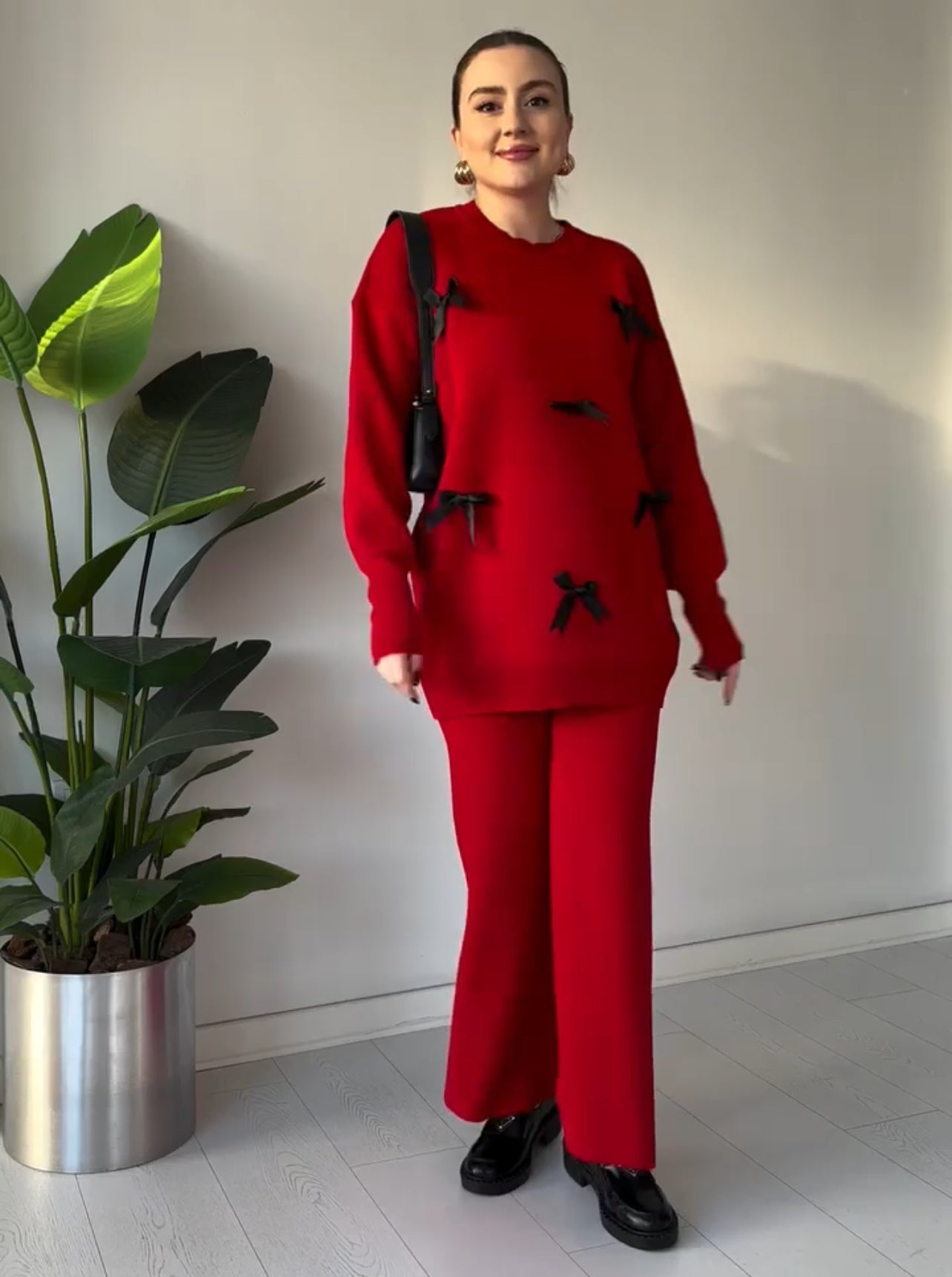 Bow Style Warm Fleece Winter Co-ord Set