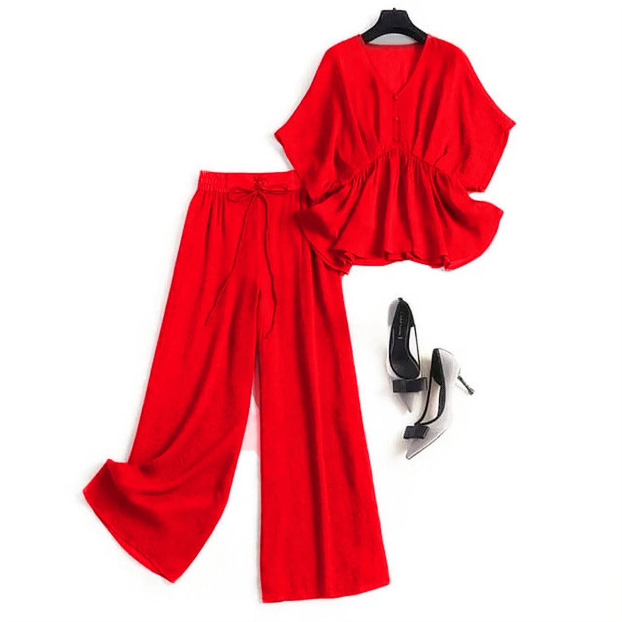 Butterfly Blouse With Loose Wide Trouser