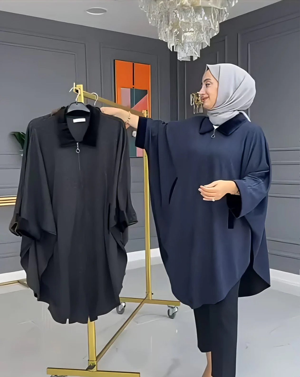 Zipper Shawl Ponchos With Cozy Neck CH 389