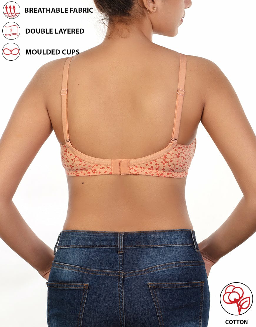 PACK OF 2 STRETCHABLE COTTON DOUBLE LAYERED NON WIRED PRINTED BRA