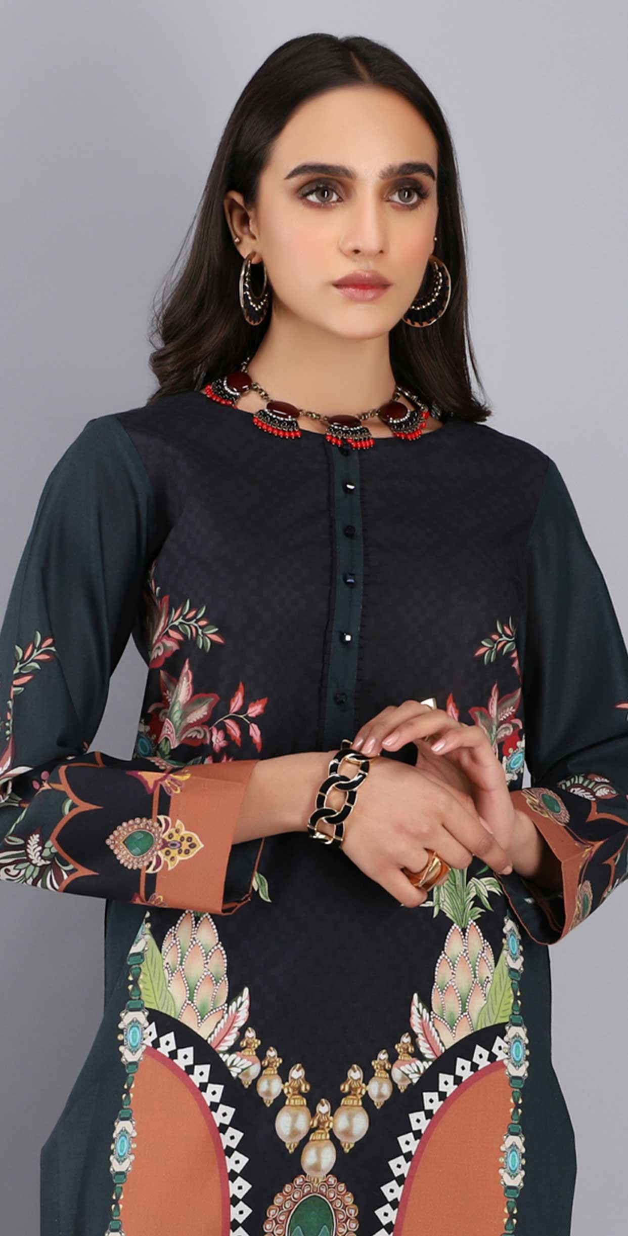 1 & Get 1 Free - Unstitched 1pc Digital Printed Lawn Shirt - DOS212