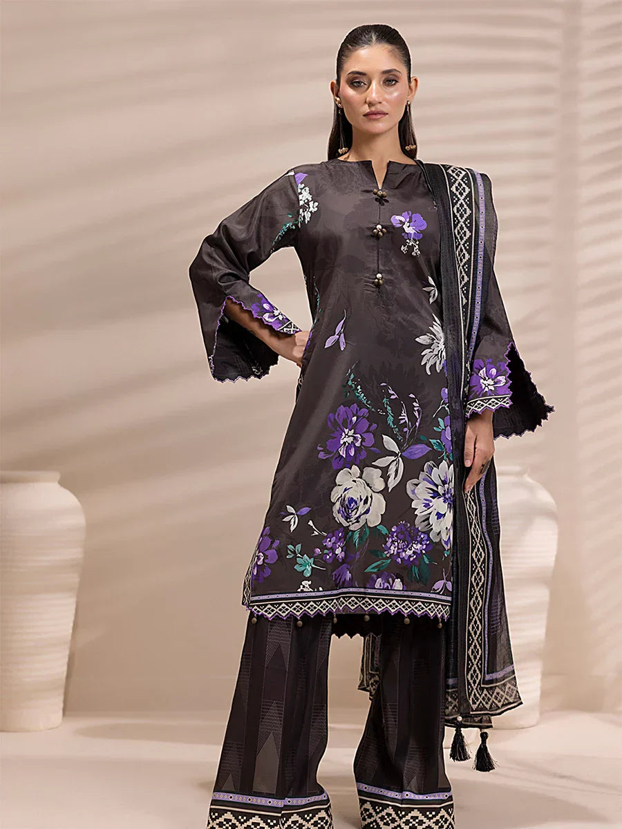1 & Get 1 Free - 3PC Unstitched Printed Lawn Silk Suit DOS162
