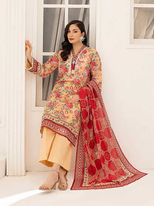 1 & Get 1 Free - 3PC Unstitched Printed Lawn Suit