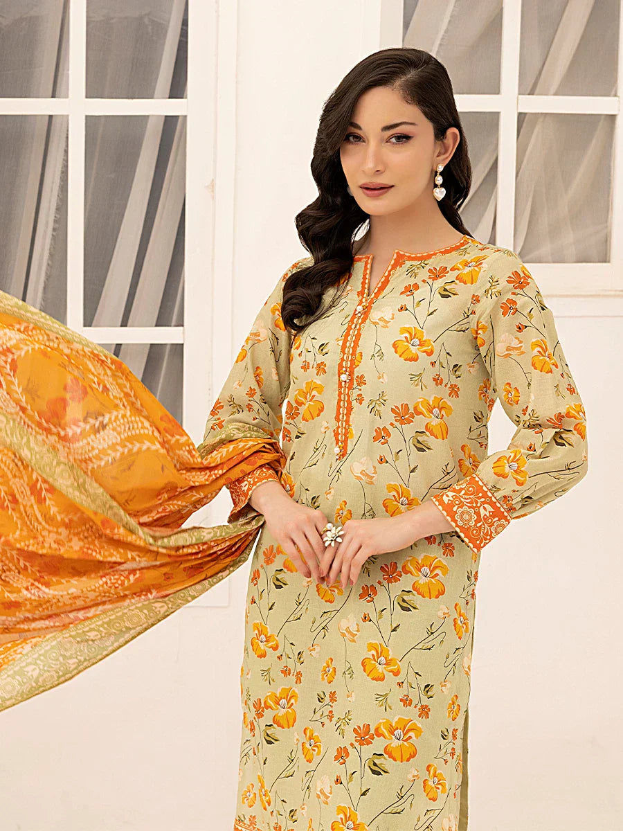1 & Get 1 Free - 3PC Unstitched Printed Lawn Suit