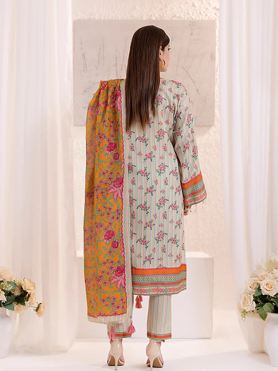 1 & Get 1 Free - 3PCnstitched Lawn Silk Printed Suit