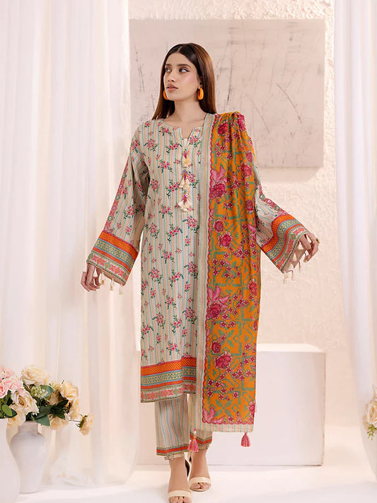 1 & Get 1 Free - 3PCnstitched Lawn Silk Printed Suit