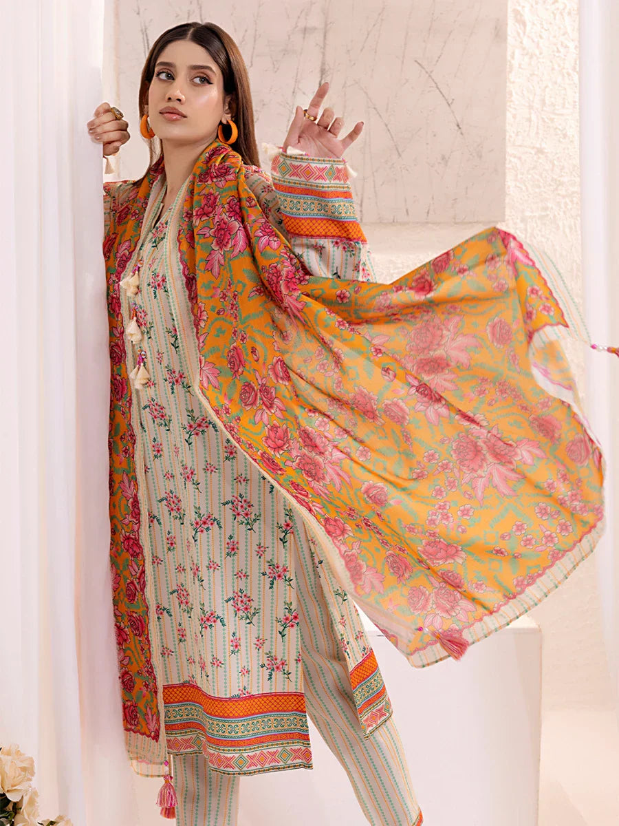 1 & Get 1 Free - 3PCnstitched Lawn Silk Printed Suit