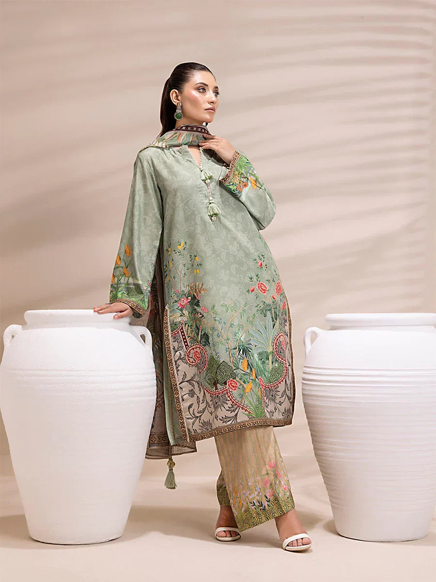 1 & Get 1 Free - 3PC Unstitched Printed Lawn Silk Suit DOS161