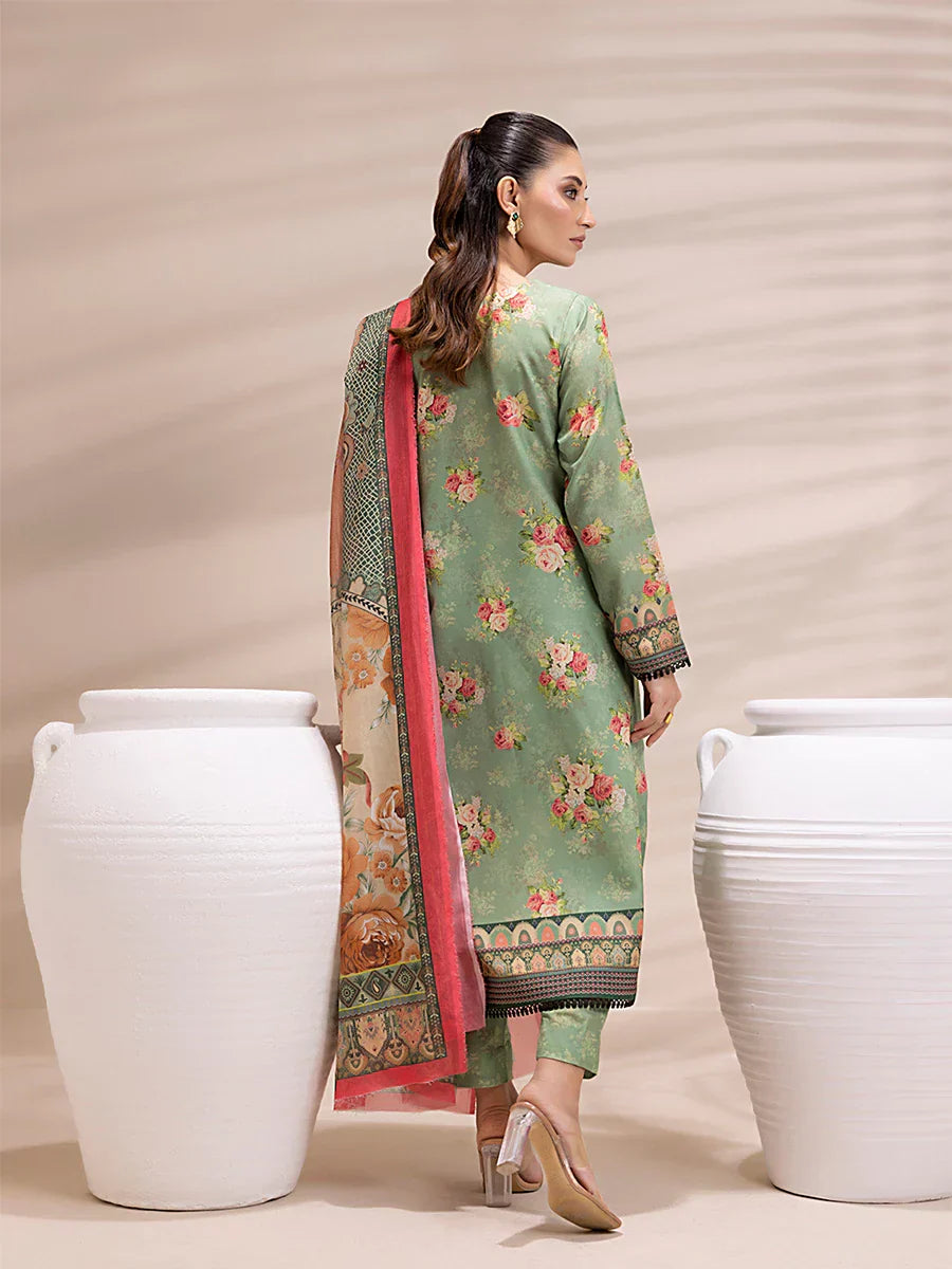 1 & Get 1 Free - 3PC Unstitched Printed Lawn Silk Suit DOS159