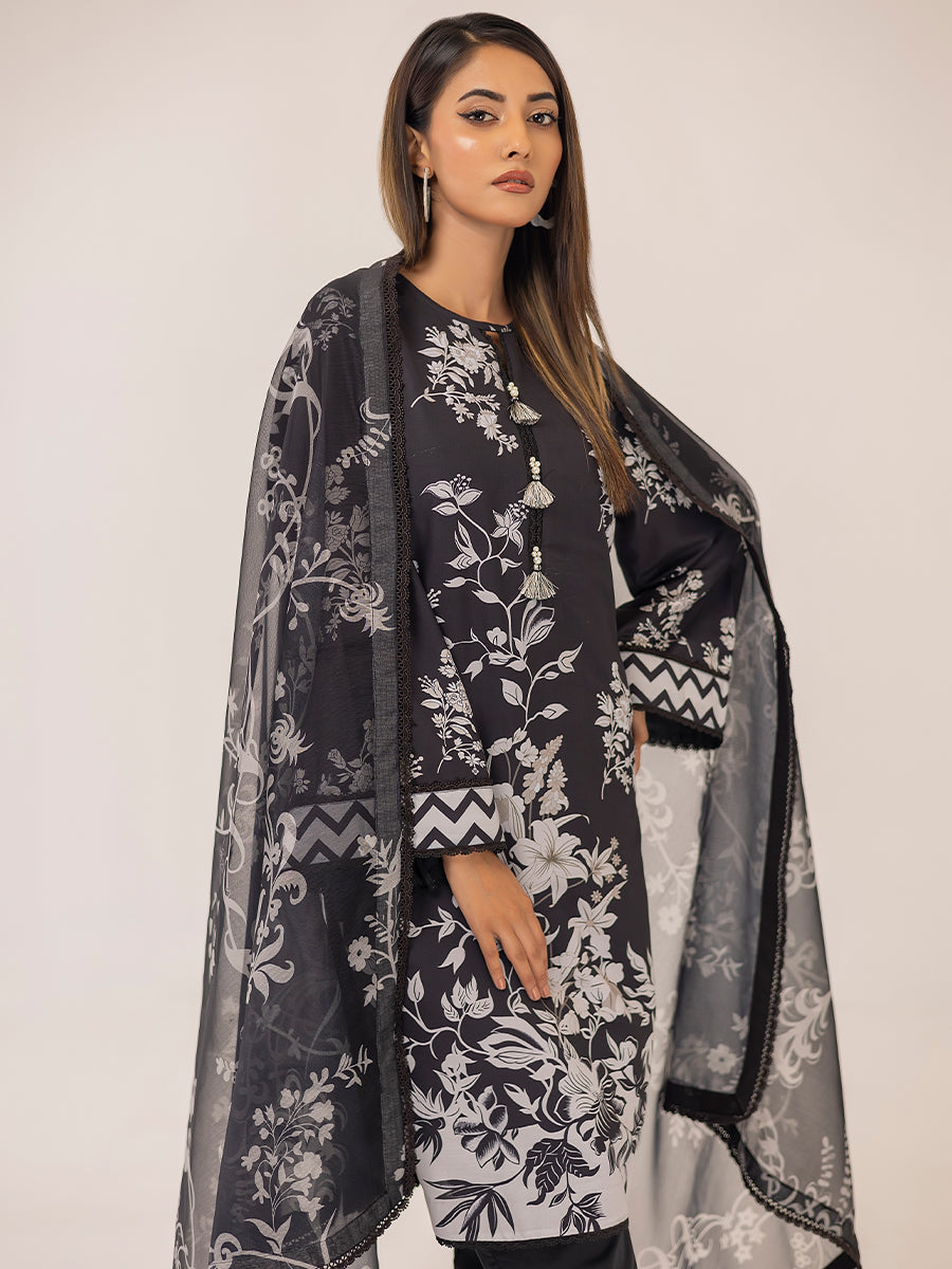 1 & Get 1 Free - MONOCHROME DIGITAL PRINTED LAWN SILK SUIT