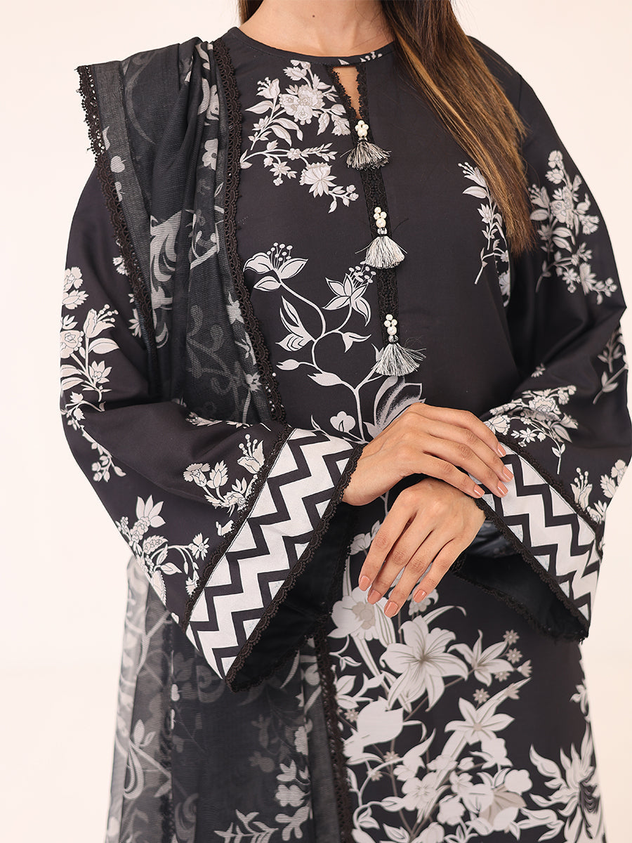 1 & Get 1 Free - MONOCHROME DIGITAL PRINTED LAWN SILK SUIT