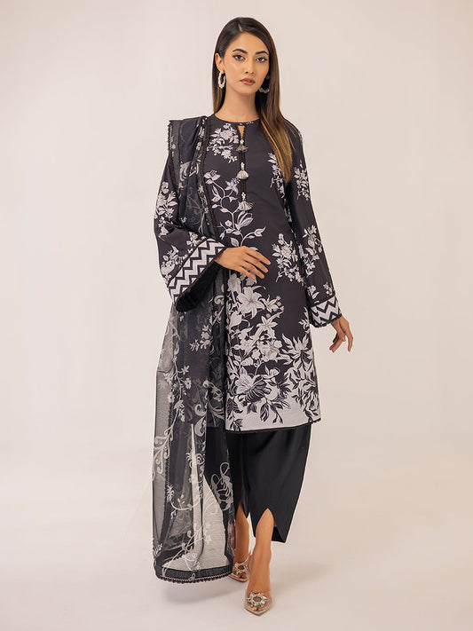 1 & Get 1 Free - MONOCHROME DIGITAL PRINTED LAWN SILK SUIT