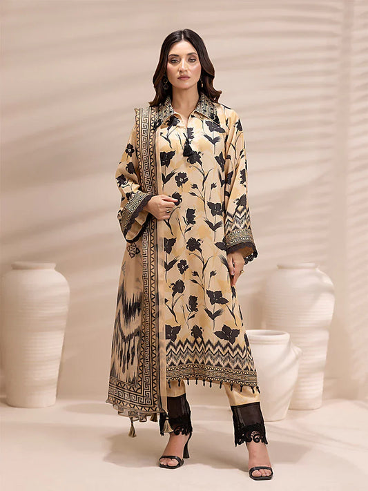 1 & Get 1 Free - 3PC Unstitched Printed Lawn Silk Suit DOS157