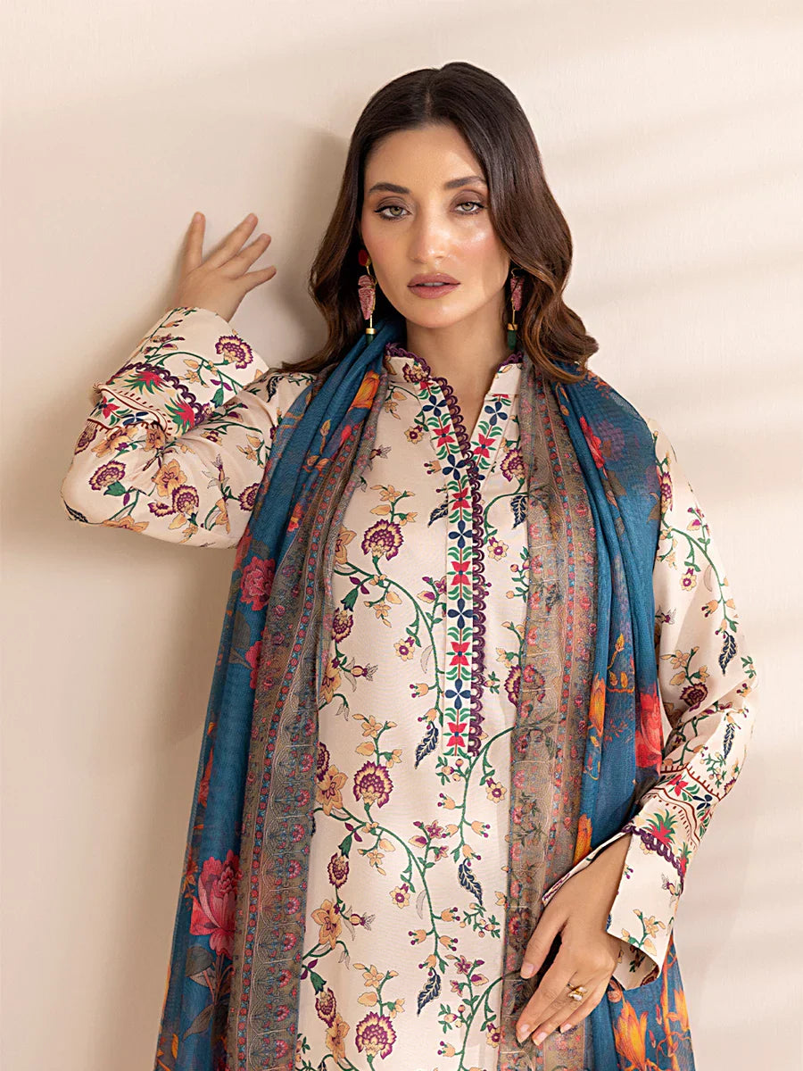 1 & Get 1 Free - 3PC Unstitched Printed Lawn Silk Suit DOS156