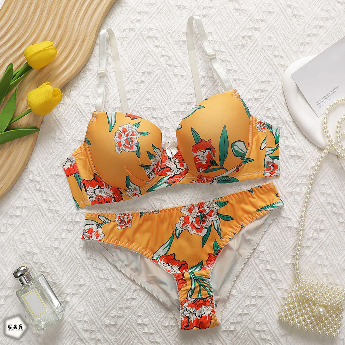 Pack Of 2 Light Padded Wired Floral Print Bra & Panty Sets