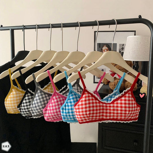 Pack Of 3 Pure Cotton Chequered Printed Bralette