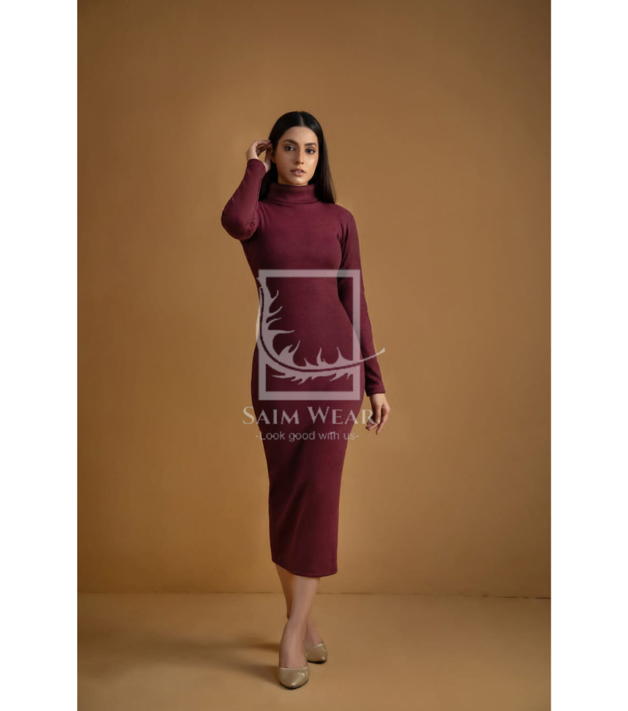 Ribbed Cotton High Neck Bodycon Dress