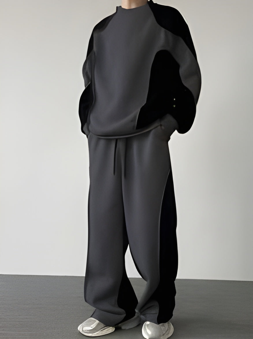 Pack of 3 Men’s Autumn Casual Tracksuit – Long Sleeve Crew Neck Sweatshirt & Color Block Sweatpants Set