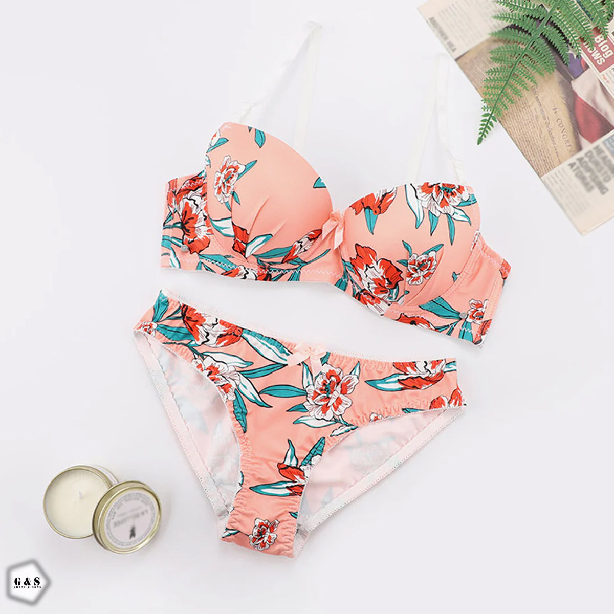 Pack Of 2 Light Padded Wired Floral Print Bra & Panty Sets