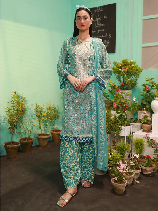 1 & Get 1 Free - SKY BLOOM - LUXURY LAWN EMBROIDERED SUIT
