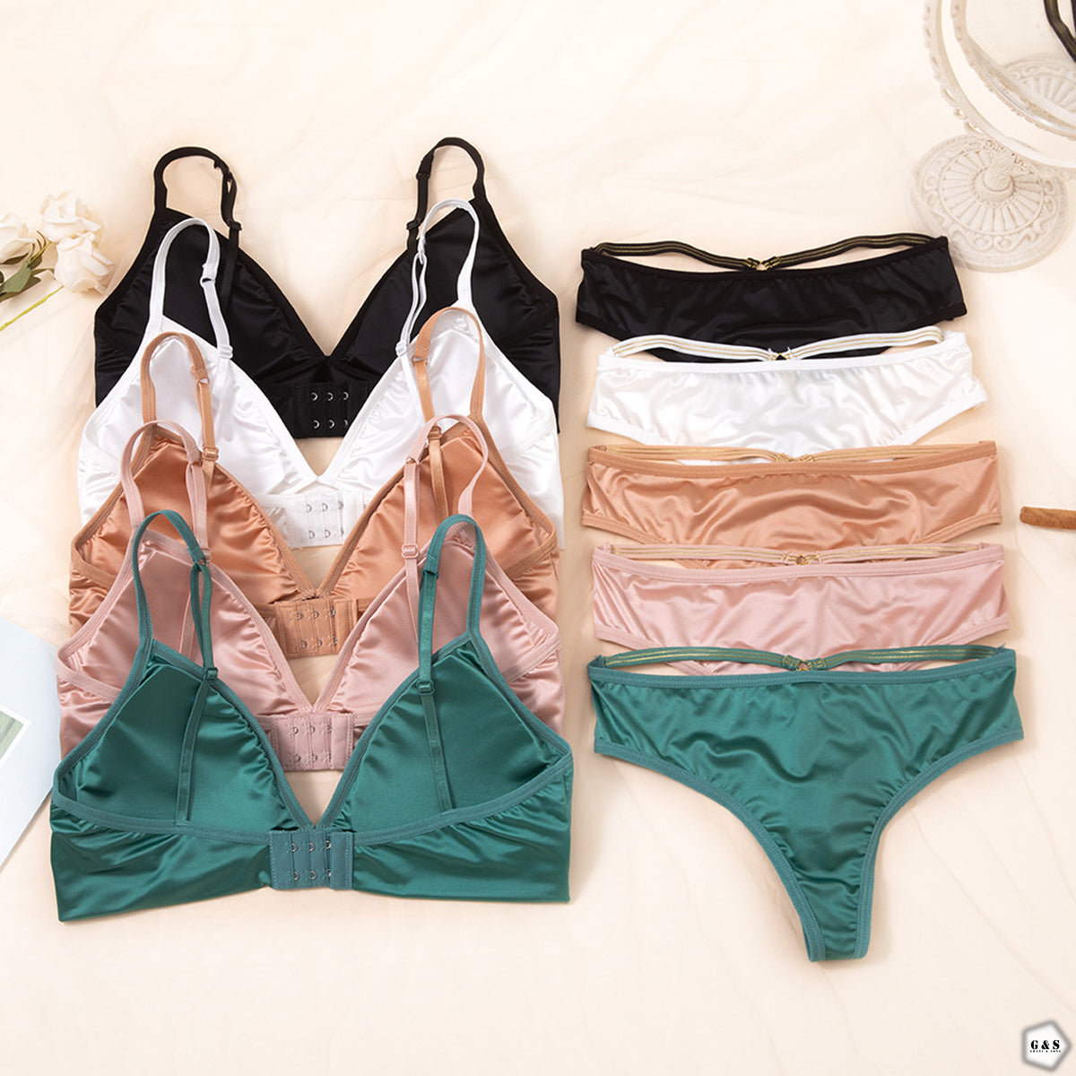Pack Of 3 Silk High Quality Adjustable Straps With Back Hook Bralette With T-Panty Set