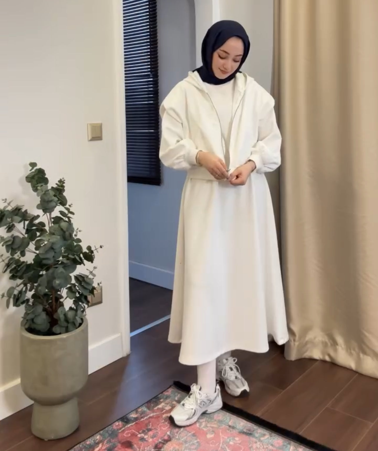2 Pcs Winter Outfit Long Frock With Upper Fleece Hoodie
