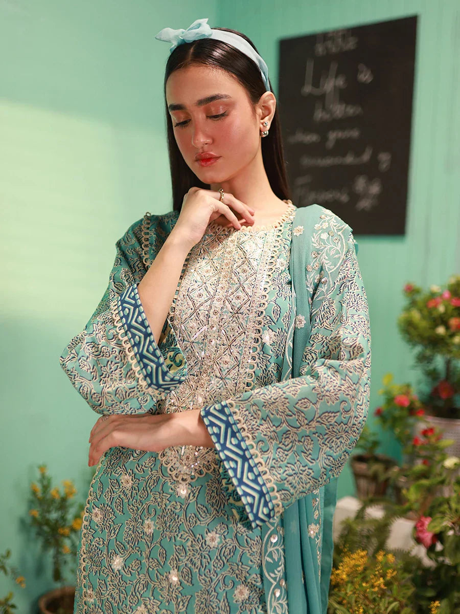 1 & Get 1 Free - SKY BLOOM - LUXURY LAWN EMBROIDERED SUIT