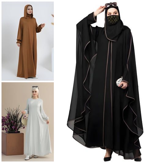 Pack of 3 Stylish Abaya l Premium Quality l All Sizes Available #1089