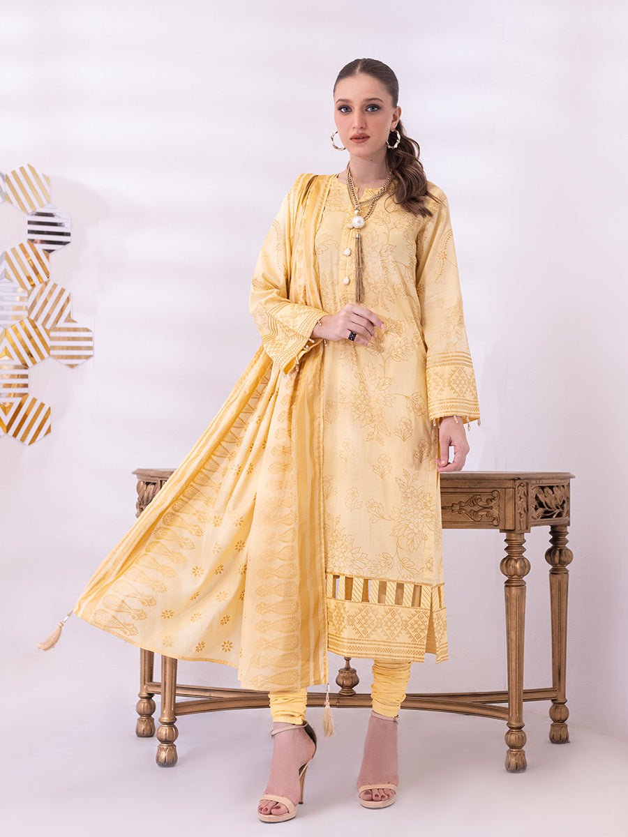 1 & Get 1 Free - 3pc Unstitched- Paste Printed Lawn Suit DOS202