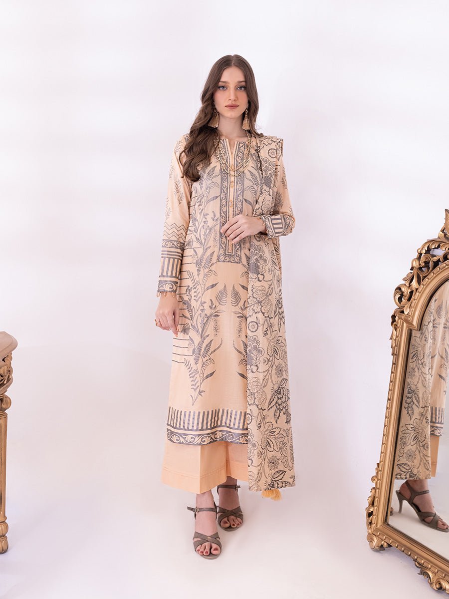 1 & Get 1 Free - 3pc Unstitched- Paste Printed Lawn Suit DOS204