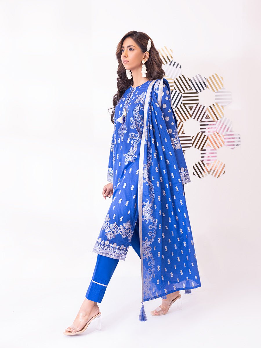 1 & Get 1 Free - 3pc Unstitched- Paste Printed Lawn Suit DOS206