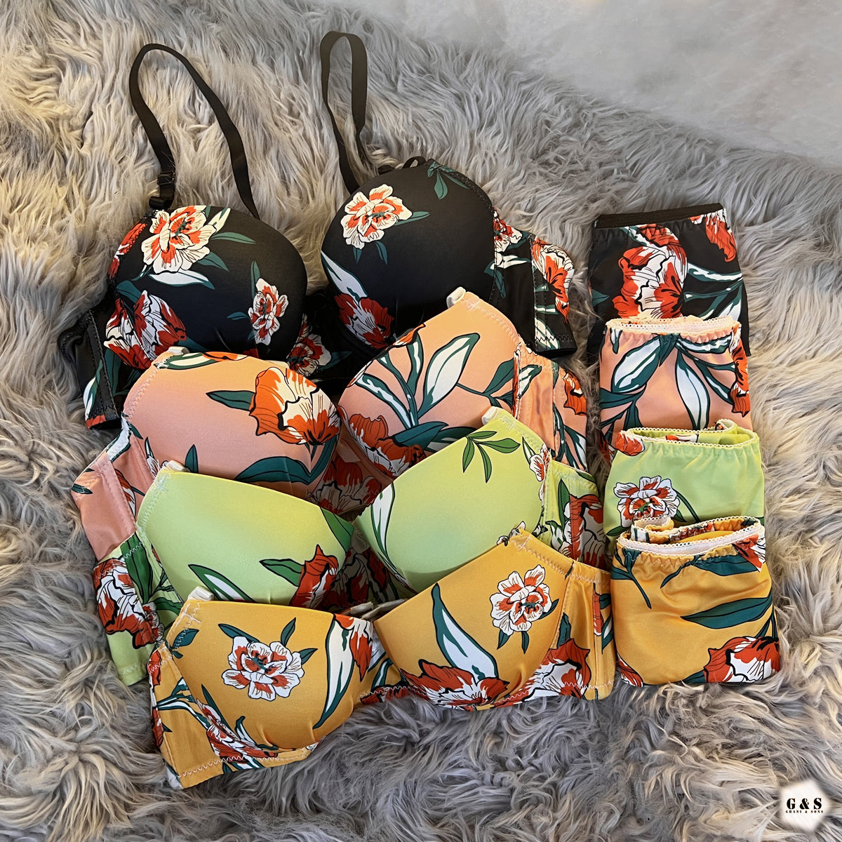 Pack Of 2 Light Padded Wired Floral Print Bra & Panty Sets