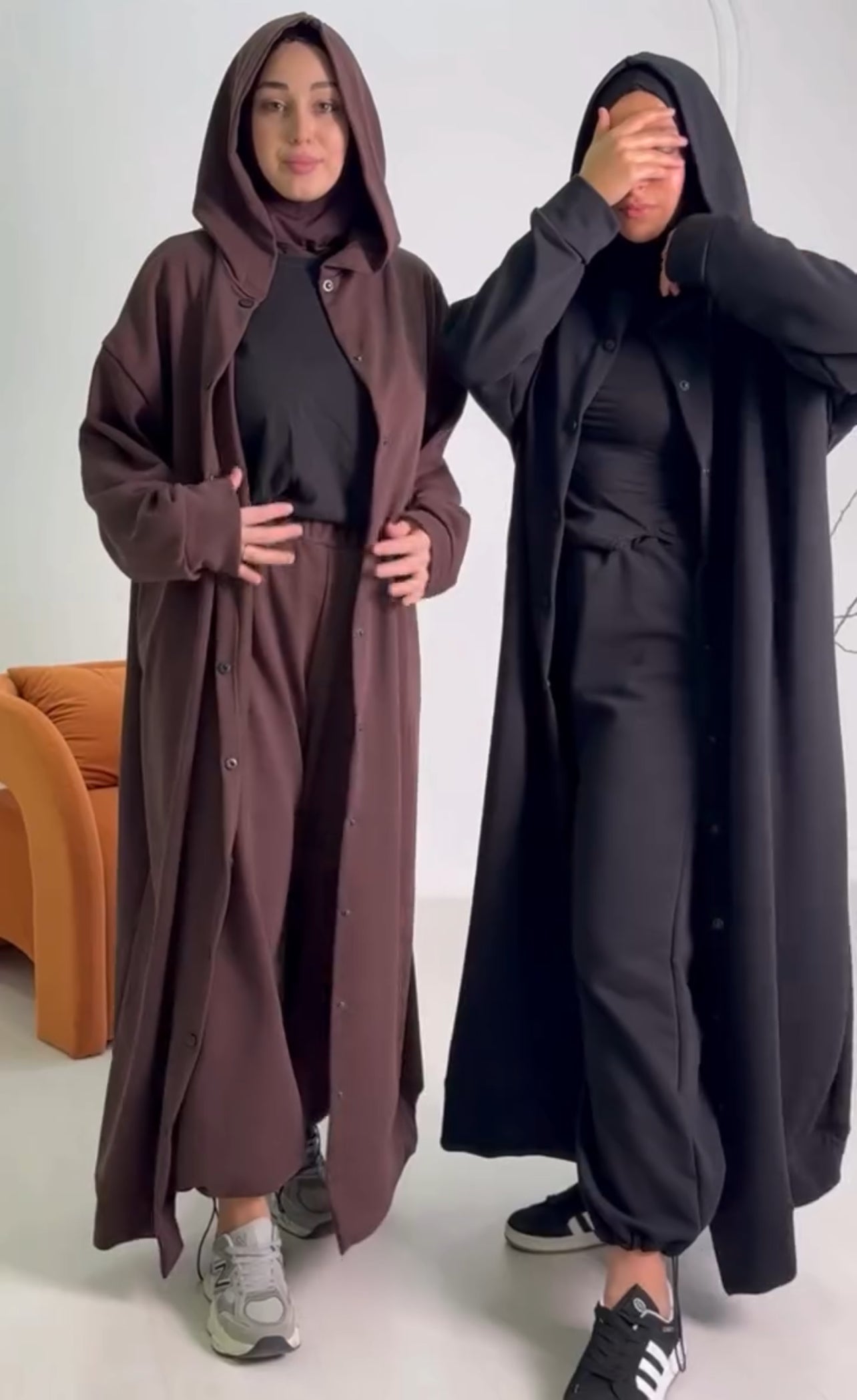 2 Piece Drop Shoulder Long Button Winter Fleece Hoodie With Trouser Pant