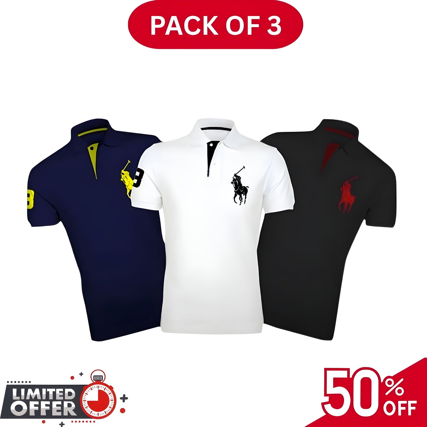 Pack of 3 | 50% OFF Men's Stylish Polo T-Shirts | DOS1045