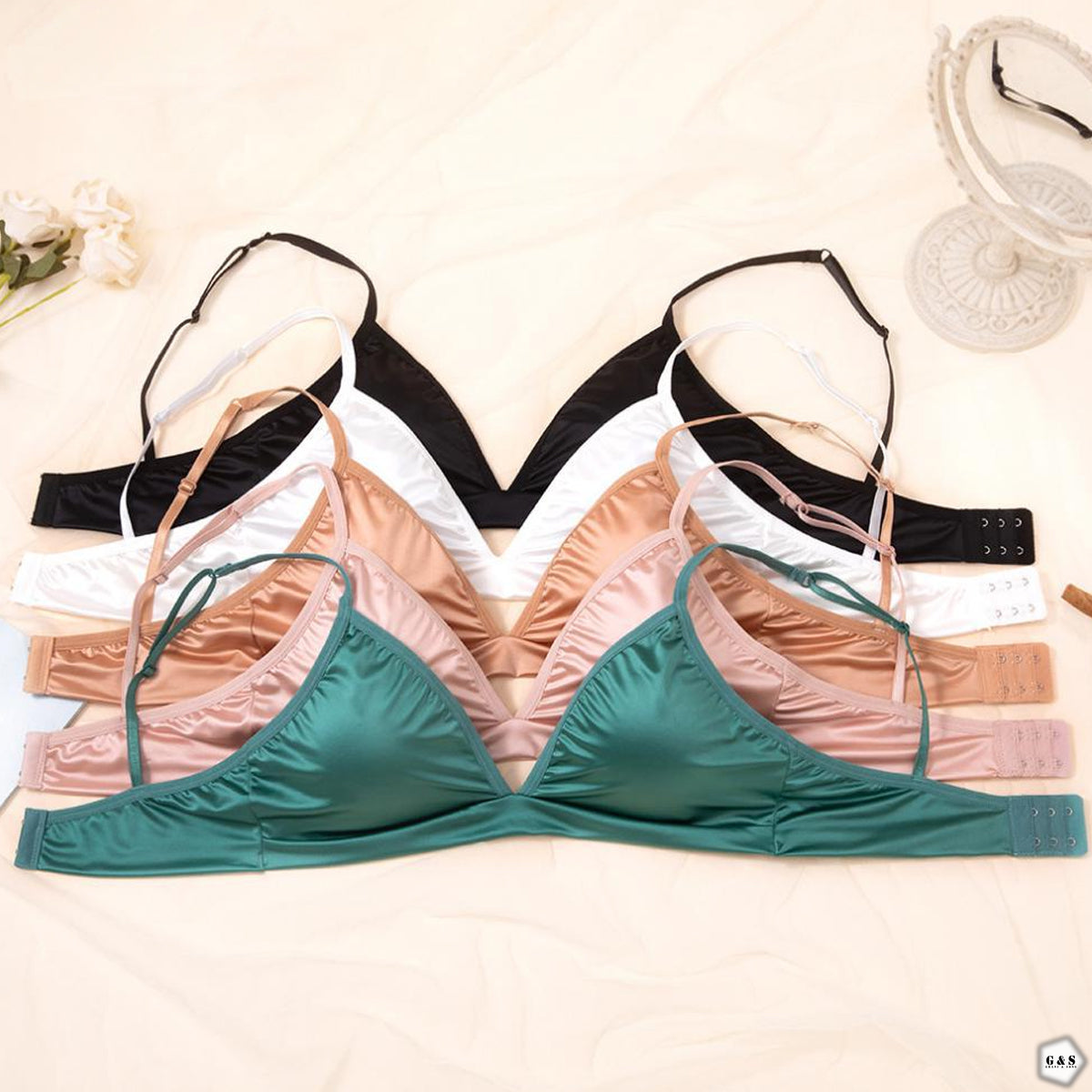 Pack Of 3 Silk High Quality Adjustable Straps With Back Hook Bralette With T-Panty Set
