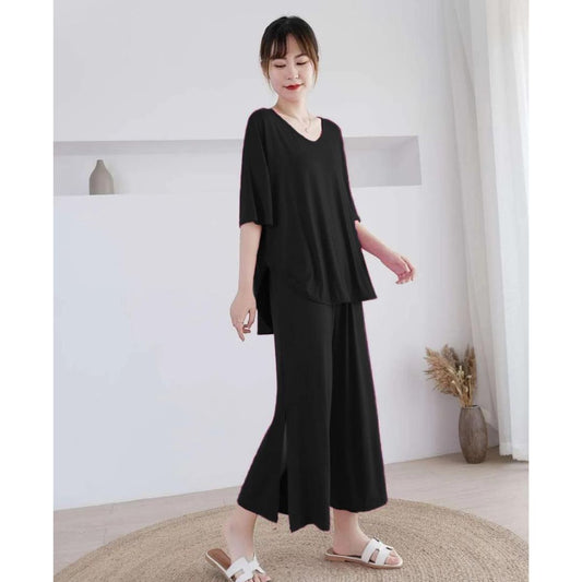 Cool And Comfy Open Cut Loose Trousers And Half Sleeves Top Loungewear