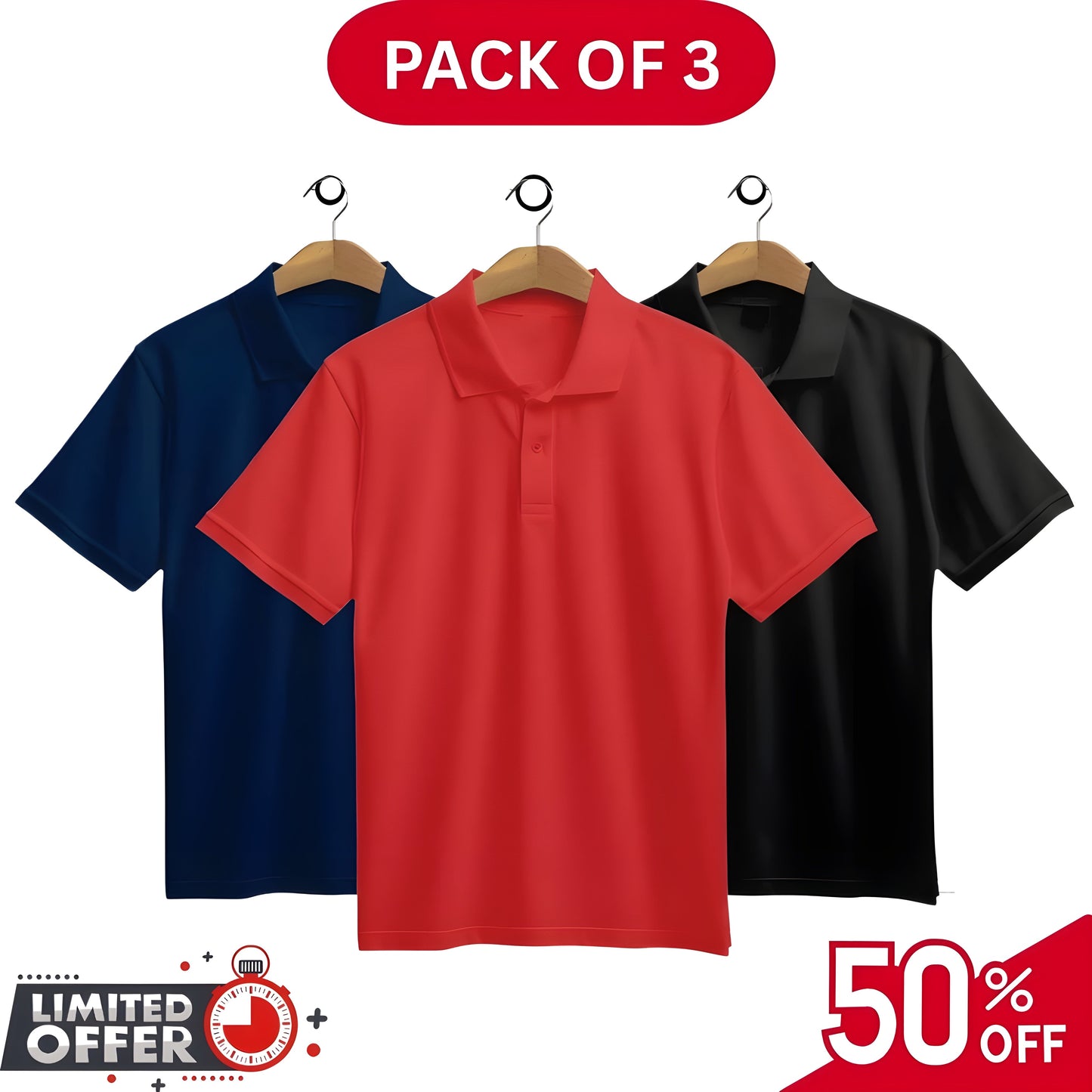 Pack of 3 | 50% OFF Men's Stylish Polo T-Shirts | DOS1050