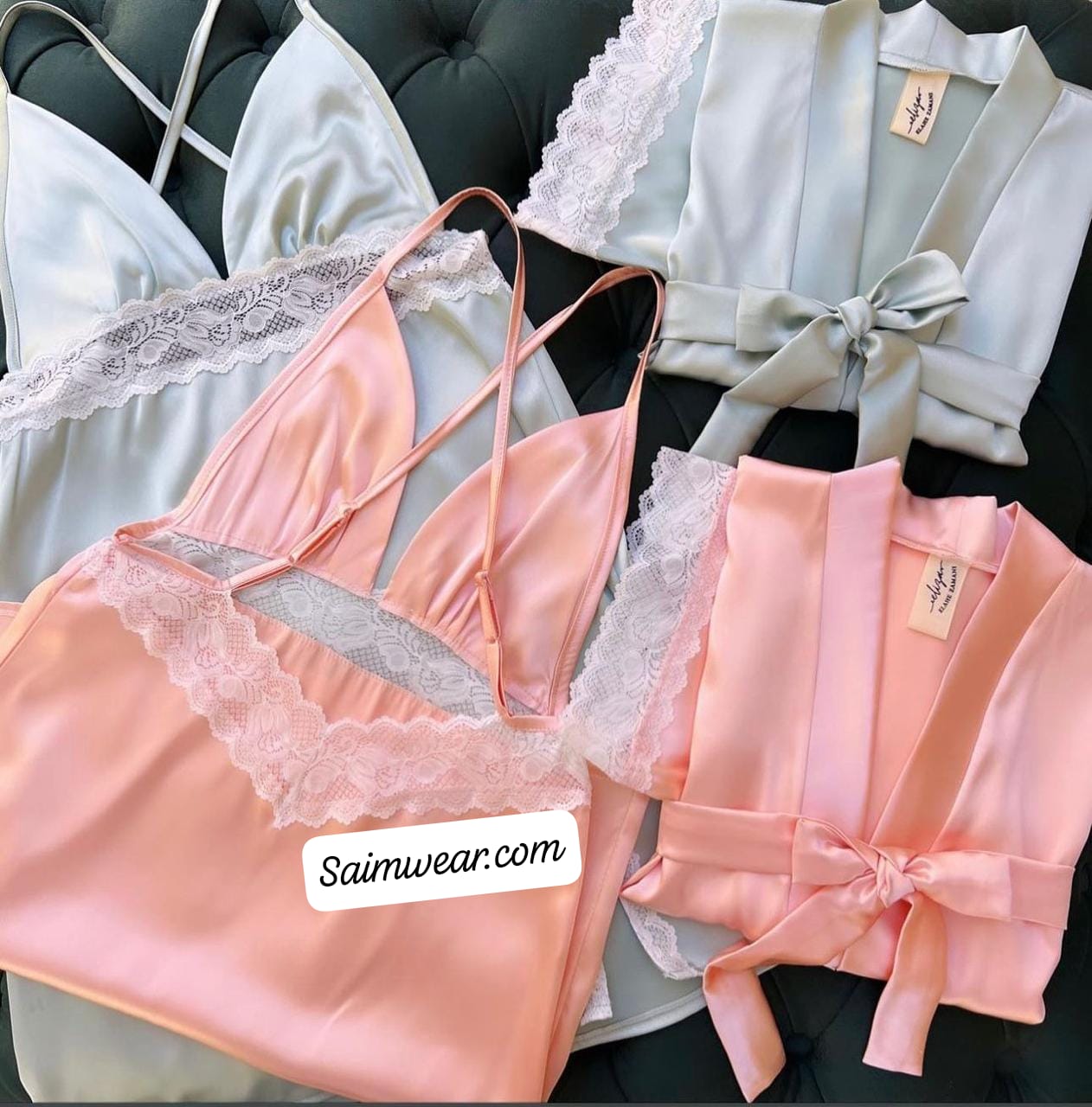 Silk Robe With Long Sleeveless Top 2 Pcs Nightwear P-70