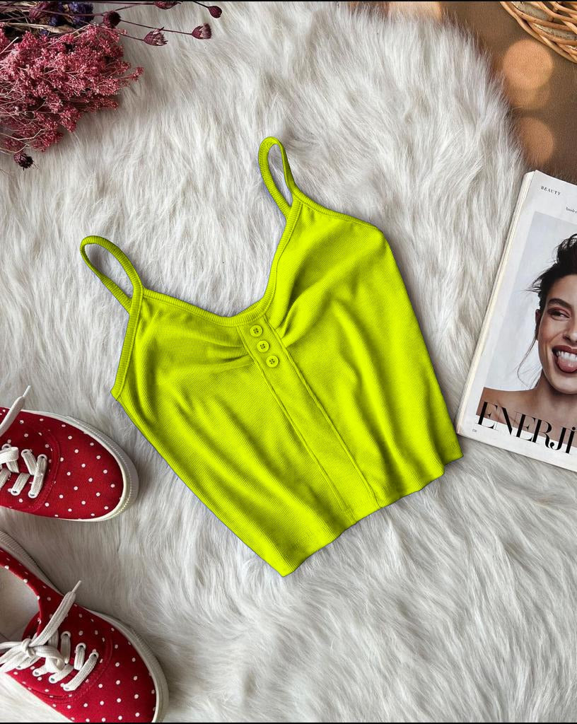 Cotton Ribbed Stretchable Button Style Crop Top Ch 385