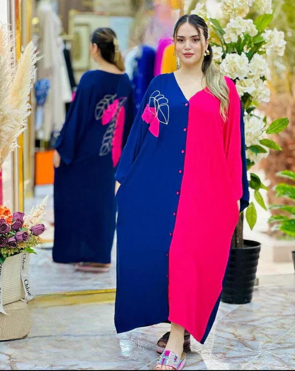 Embroidery Style V Neck Long Dress
