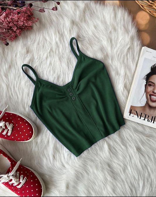 Cotton Ribbed Stretchable Button Style Crop Top Ch 385