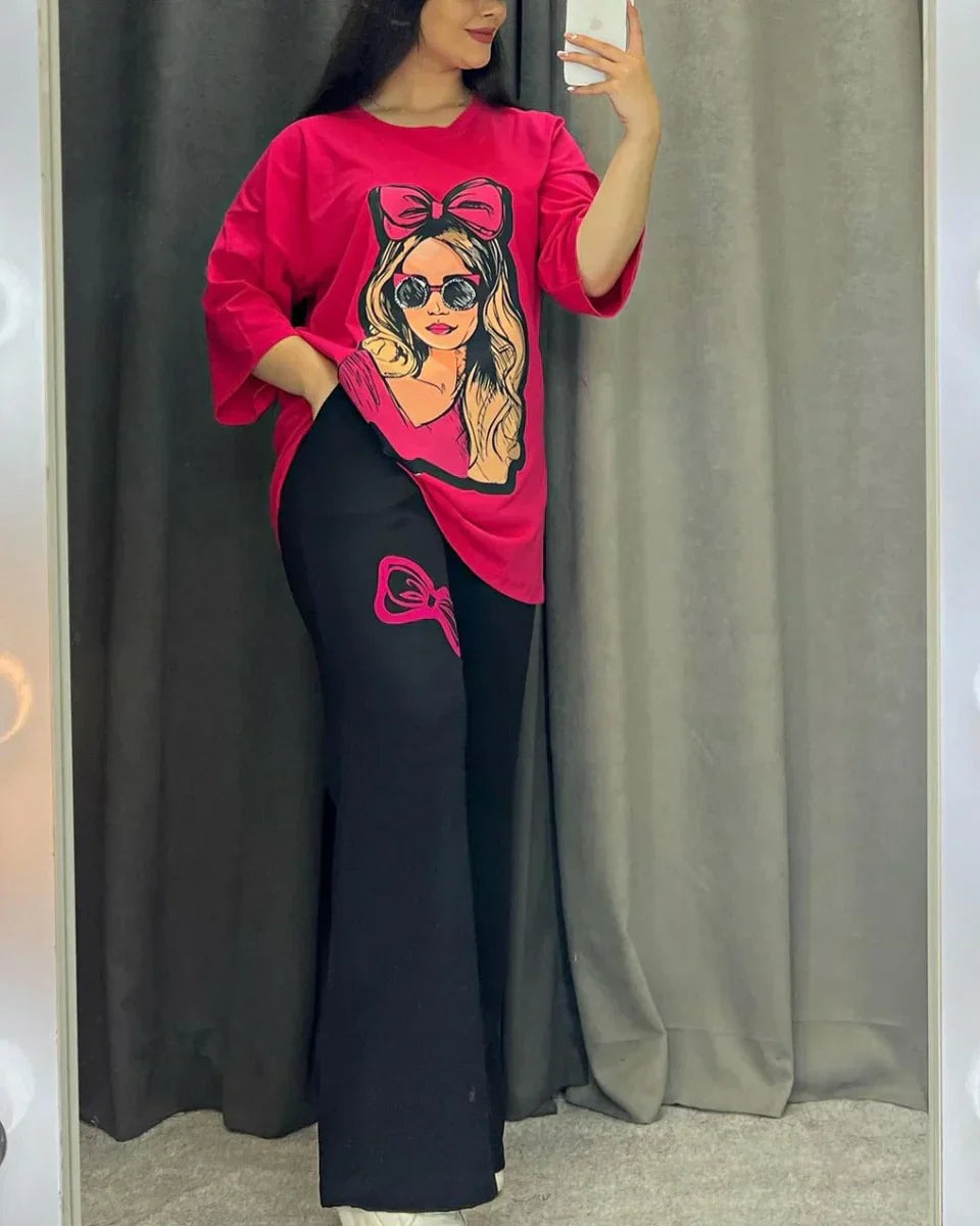 Printed Drop-Shoulder Tee Trousers