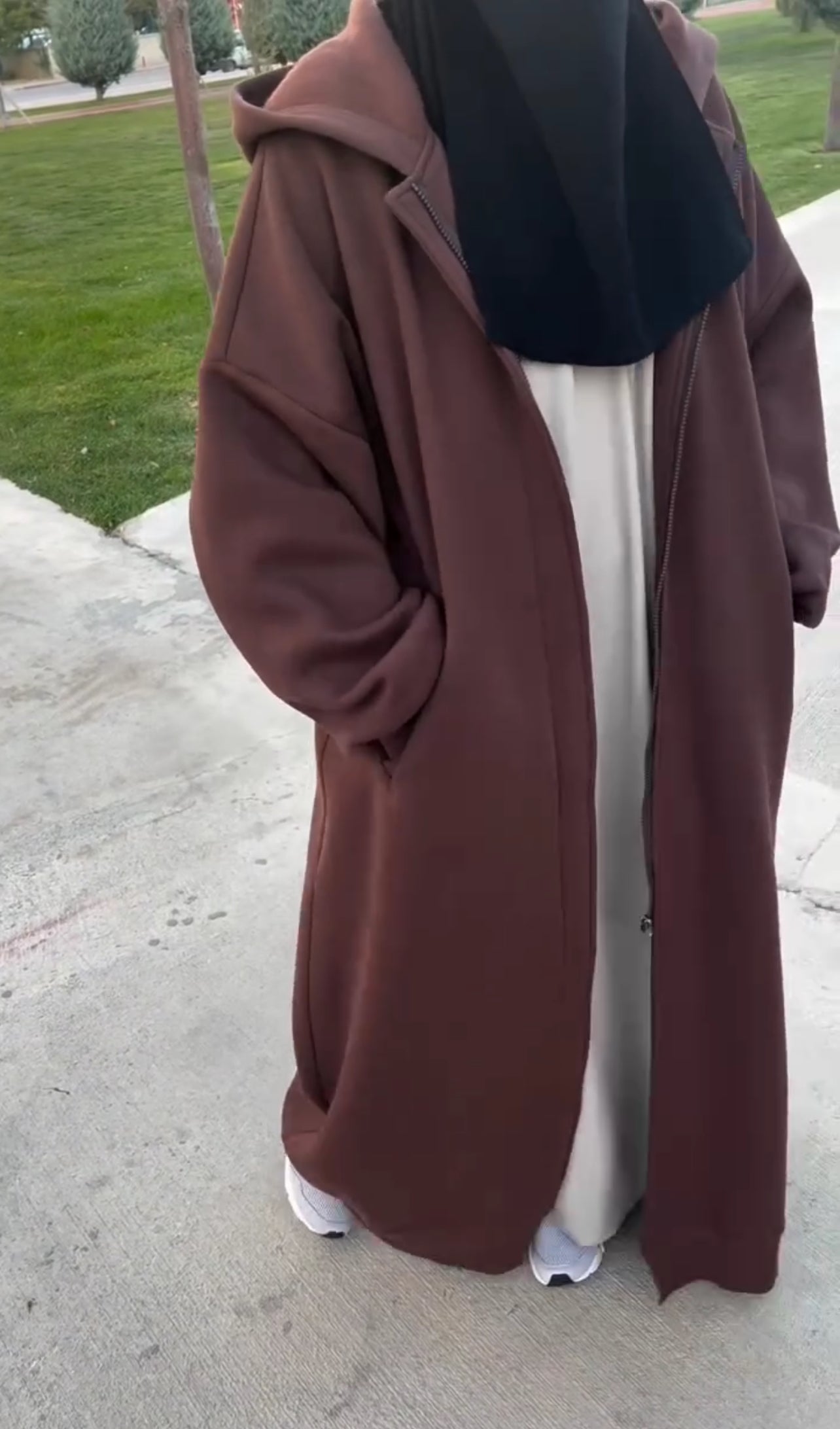 Drop Shoulder Long Zipline Winter Fleece Hoodie