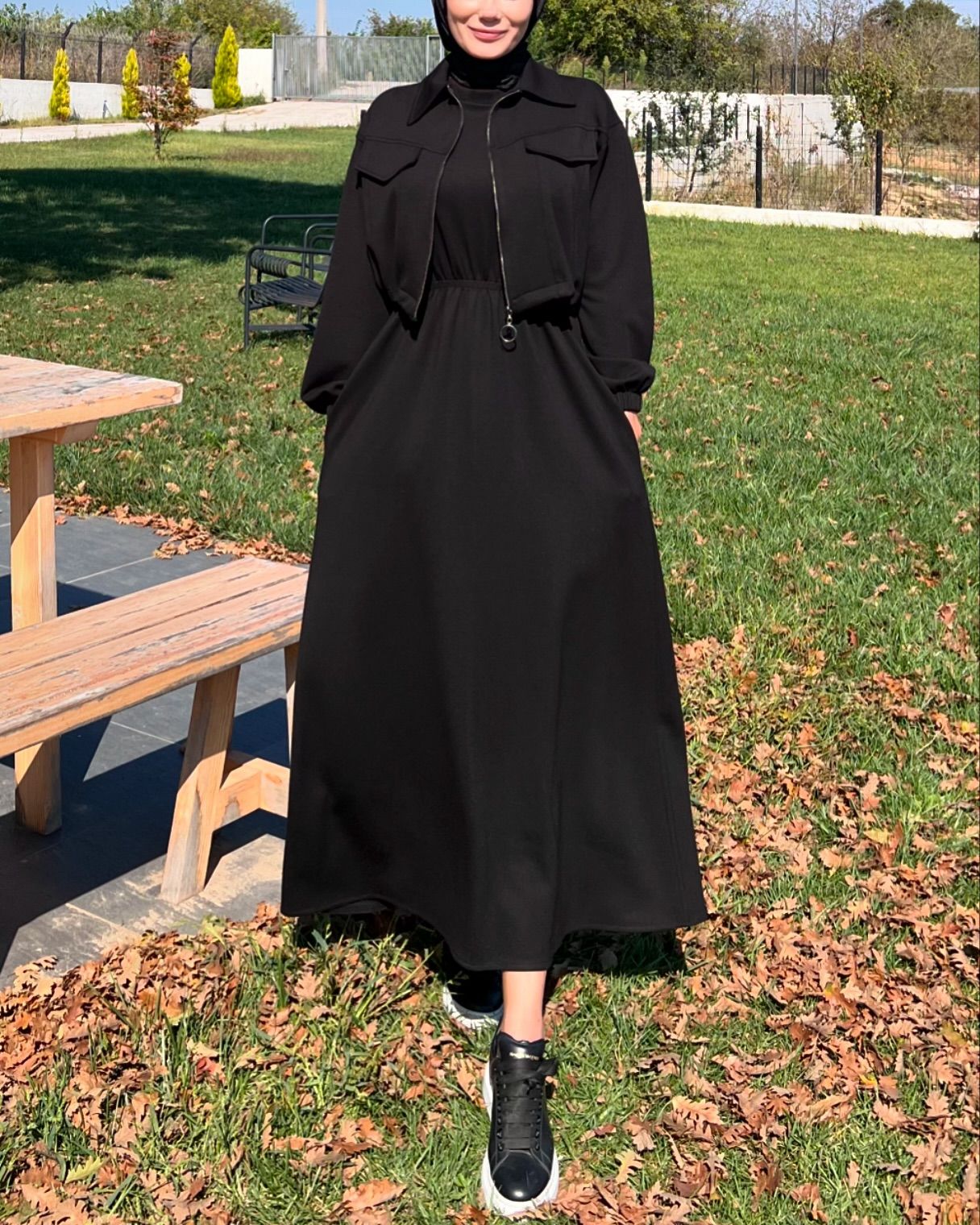 2 Pcs Winter Outfit Long Frock With Upper Fleece Jacket