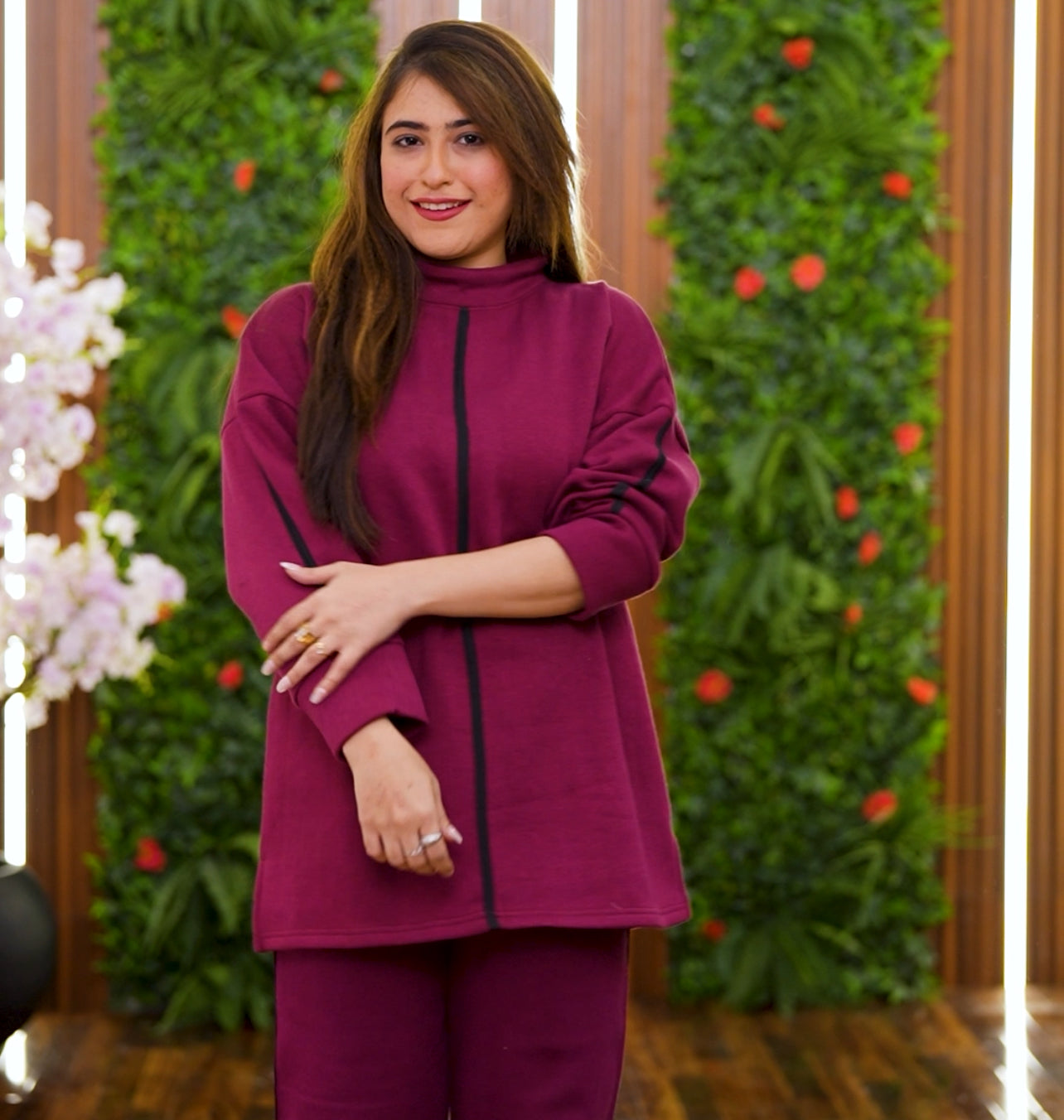 2 Pcs Stripe Winter Fleece Co-ord Set