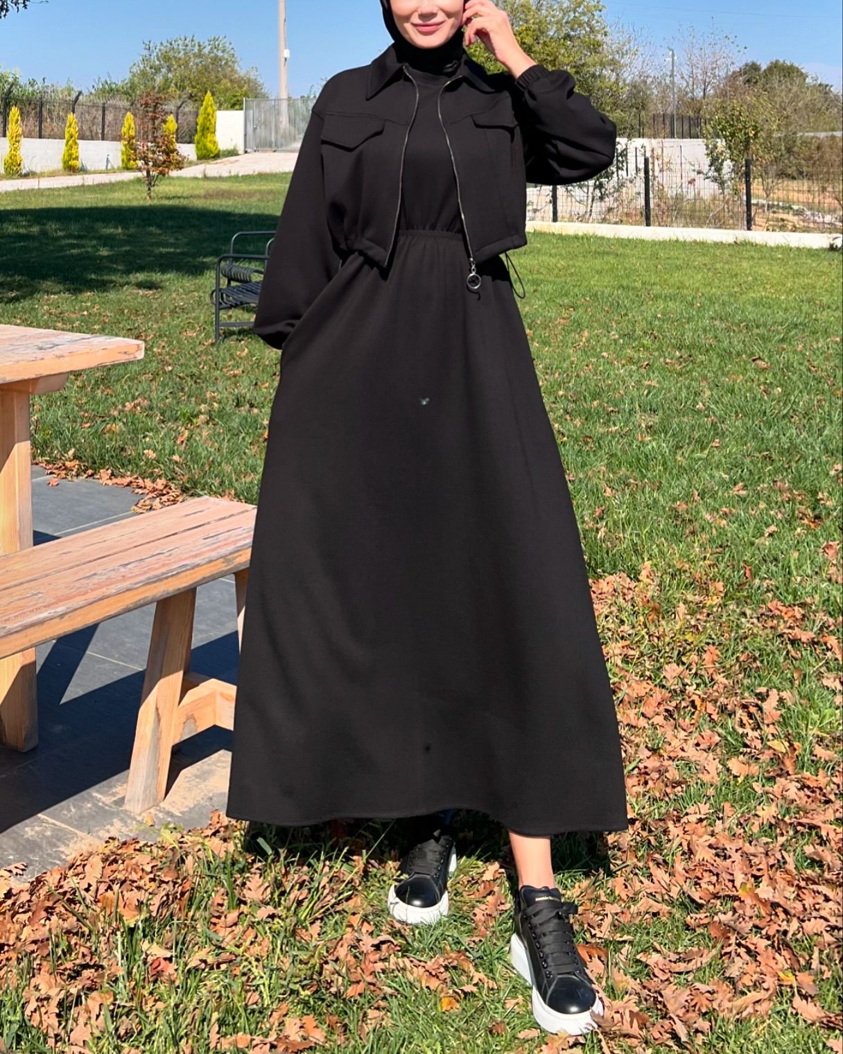 2 Pcs Winter Outfit Long Frock With Upper Fleece Jacket