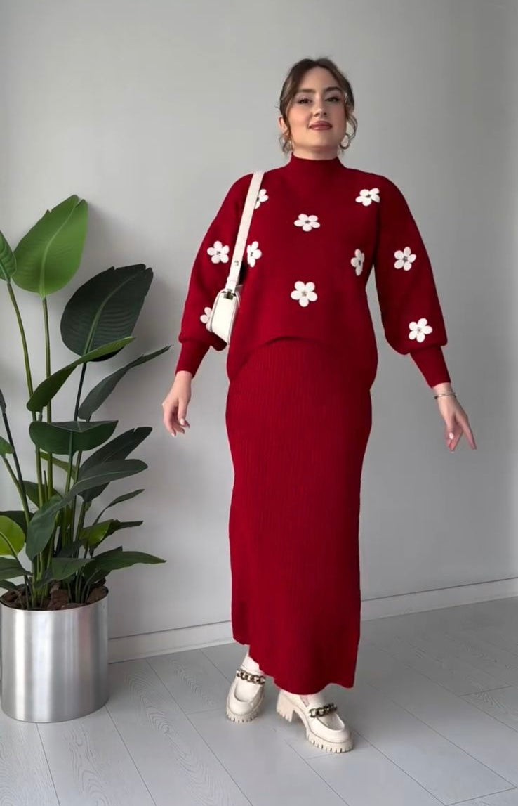 Flowers Printed Stretchable Ribbed Fleece Dress